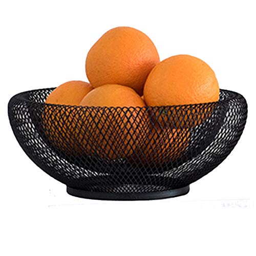 GOLDCHEE Black Metal Double Wall Mesh Fruit Bowl Creative Countertop Storage Basket Decorative Table Centerpiece Holder Stand for Fruit Vegetable Bread, Candy and Other Household Items