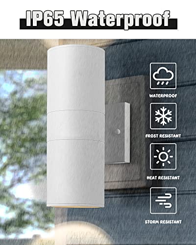 Image of Ken & Ricky Cylinder Outdoor Wall Sconce Lights,Up and Down, White, 2 Pack | Aluminum Waterproof Outdoor Wall light,No Glare,Exterior Lighting Fixtures,E26 Base,For Porch House Garage Front Door Patio