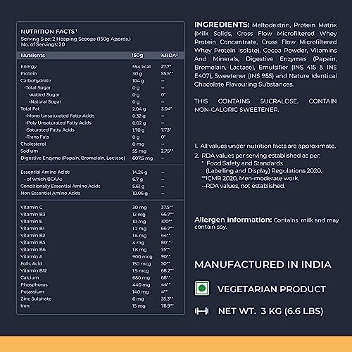 Image of Nutrabay Gold Bulk Up Mass Gainer Powder - 3kg, Chocolate | 30g Protein, 104g Carbs, 554 Calories | Easy to Digest | 100% Veg Muscle Building & Weight Gainer Supplement for Men & Women