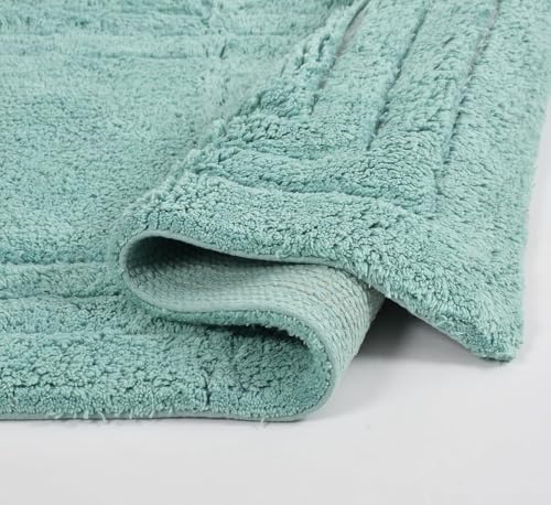 Image of Cotton Linea Design Bath Mat | Anti Slip Anti Skid Backing Absorbent Soft Tufted Floor Rug for Bathroom Kitchen Bedroom Pooja Room Home Decor (50X80 CM, Aqua)