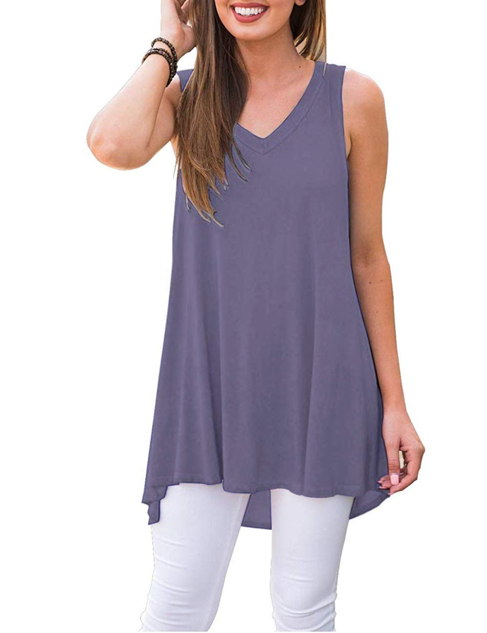 WNEEDU Women’s Tank Tops Summer Sleeveless Tops Casual T Shirts Long Flowy Tunic 2025