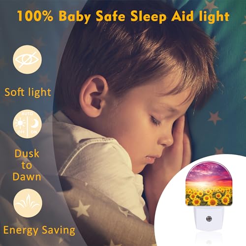 Image of Sunflowers with Sunset Night Light for Kids,Blooming Summer Sunflowers Night Light Plug in with Dusk to Dawn Sensor,0.5w Energy Saving Nightlight for Hallway Stairway Kitchen Bedroom