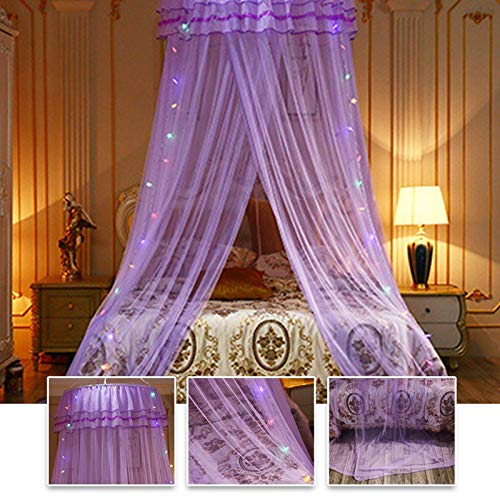Jeth Mosquito Net Bed Canopy, For Single To King Size, Finest Holes: Mesh, Curtain Netting, No Chemicals Added, Princess Bed Cover Curtain Bedding Dome Lace Led Light For Girls Boys Adults (Pink) #TOP1
