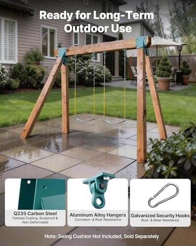 VEVOR Swing Set Brackets, Heavy-Duty A-Frame Set Hardware, with 2 A-Frame Swing Brackets & 4 Hangers, Sturdy for Playground Backyard Park Equipment Mounting Parts Outdoor, Hardware Included, Green - 3