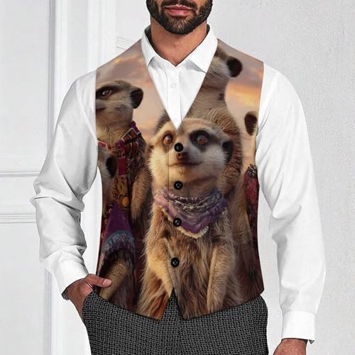Meerkat Men's Suit Vest Slim Fit Business Dress Party Pattern Waistcoat Vest Top2