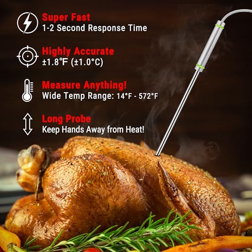 Image of ThermoPro Plastic Tp17H Digital Meat Thermometer With 4 Temperature Probes,Hi /Low Alarm Smoker Food Thermometer With Colored Backlit Lcd,Bbq For Cooking Grilling Kitchen Oven Barbecue Turkey