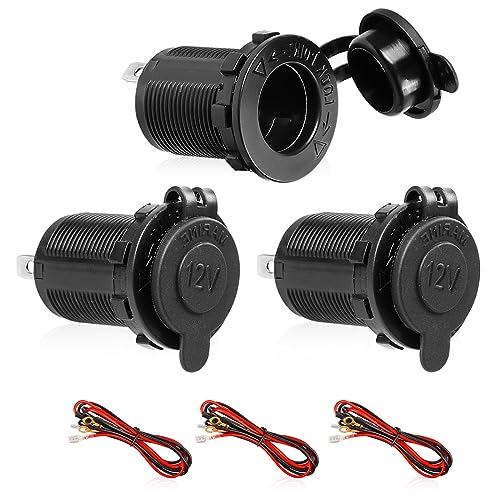 3 Stück 12V Steckdose, Zigarettenanzünder, Wasserdicht Marine Grade Auto Zigarettenanzünder Steckdose 12V / 24V Gleichstrom-Feuerzeugsteckdose Steckdose für Boot Motorrad Auto mit 1m Anschlusskabe
