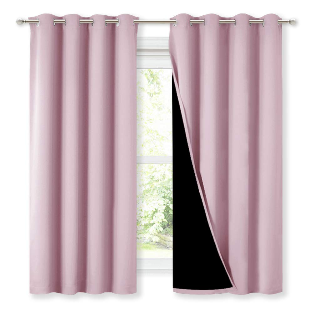 NICETOWN 100% Blackout Room Warming Lined Curtains, Totally Darkness Drapes, Thermal Insulated Drapes for Daughters Nursery (Lavender Pink, 1 Pair, 52 inches Width x 63 inches Length Each Panel)