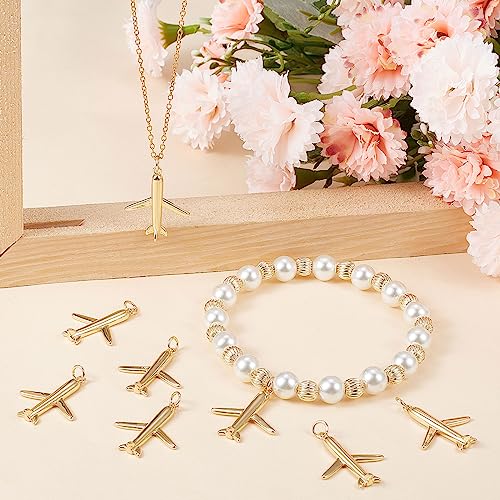 Beebeecraft 1 Box 8Pcs Airplane Charms 18K Gold Plated Aircraft Pendants Charms with Jump Rings for DIY Jewellery Gift Bracelets Necklaces Making - Image 4