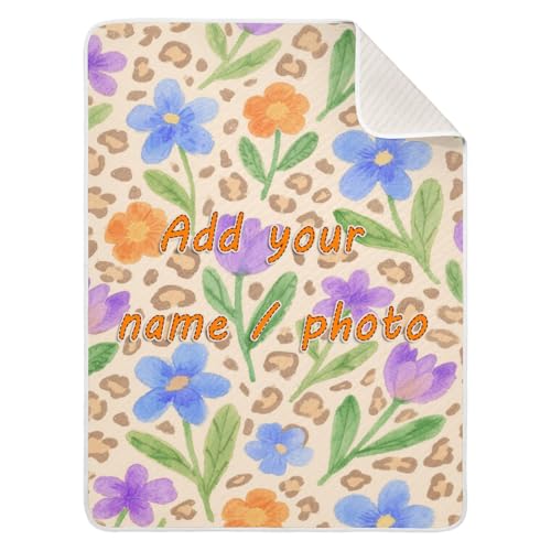 Custom Brown Leopard Print Flowers Stroller Blankets Soft Customise Dog Baby Blanket for Girls or Boys 30x40in Regalos para Bebes recien nacidos