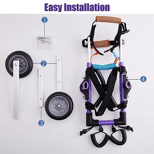 Silla de ruedas para perros con patas traseras lesionadas, carrito de aluminio ajustable 6