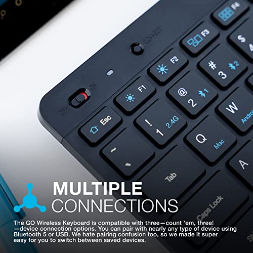 Image of JLab Go Wireless Keyboard, Black, Connect Via Bluetooth or USB Wireless Dongle, Multi-Device Ultra-Compact for a Minimalist or Portable Set-Up (1 Pack)