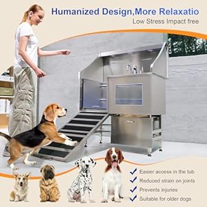 Dog Washing Station, LED Professional Stainless Steel Dog Bathing Station, Dog Bathtub for Large, Medium & Small Dog, Dog Grooming Tub with Window, Ramp, Drawer, Floor Grate & Fauct (Left RAMP, 38") Dog Washing Station LED Professional Stainless Steel Dog Bathing Station Dog Bathtub for Large Medium Small Dog Dog Grooming Tub with Window Ramp Drawer Floor Grate Fauct Left RAMP 38