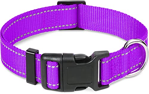 Taglory Collar Perro Reflectante, para Perros Grandes, Collar Ajustable y Suave para Caminar Correr, Morado Cover