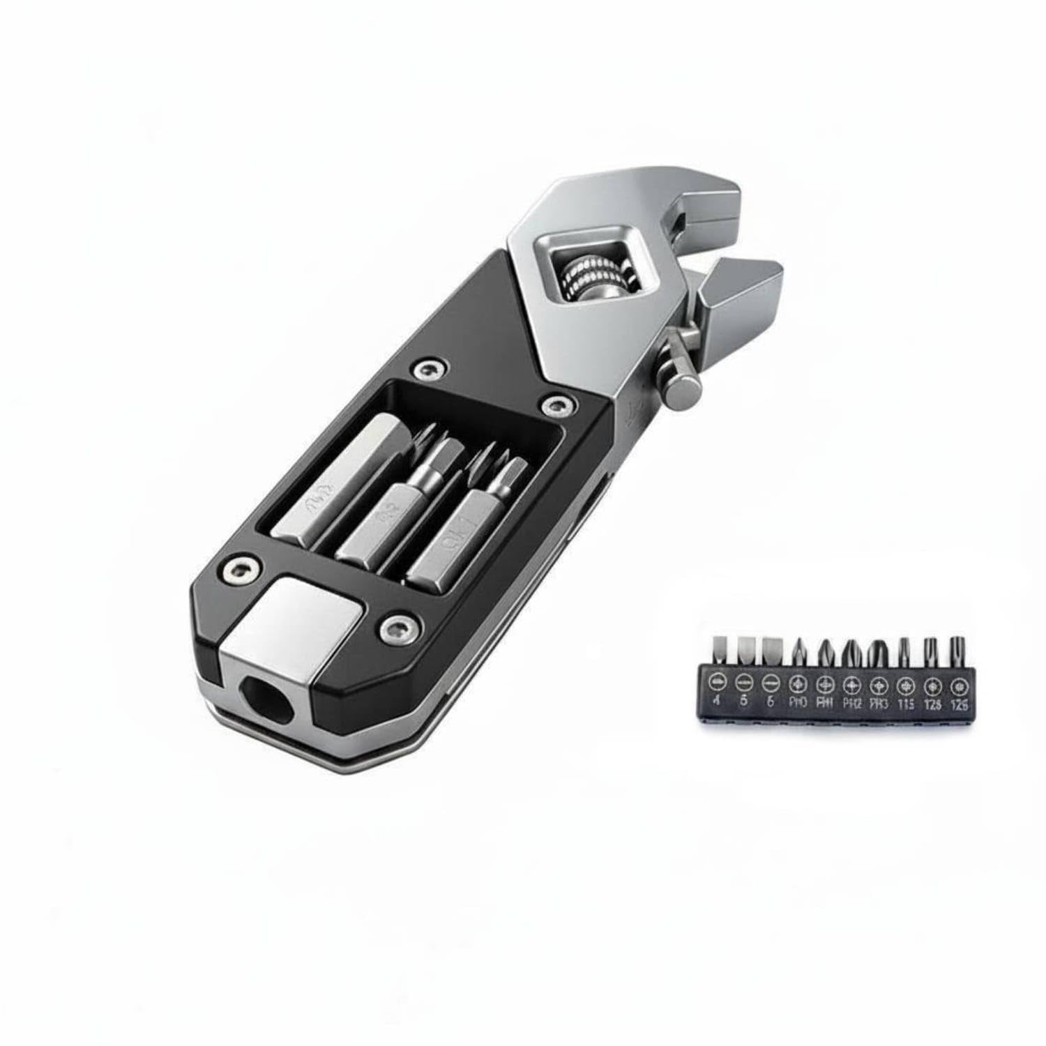 SECRET DESIRE Foldable Folding Multitool Wrench Portable Folding Screwdriver Wrench Compact Stainless Steel Pocket Multitool Heavy Duty for Outdoor, Travel, Adj Wrench W Bits-picture-29
