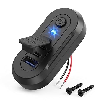 12V USB Outlet with On/Off Switch, 3-Port Fast Car Charger Socket, Dual PD 30W USB-C & QC3.0, RV Marine Boat USB Panel Mount Charger with LED Indicator for Truck ATV Camper