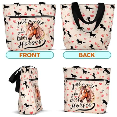 Image of 84hoods Large Tote Bag for Women. Waterproof Bag with Pockets and Zipper. Gift for Horse Lover.