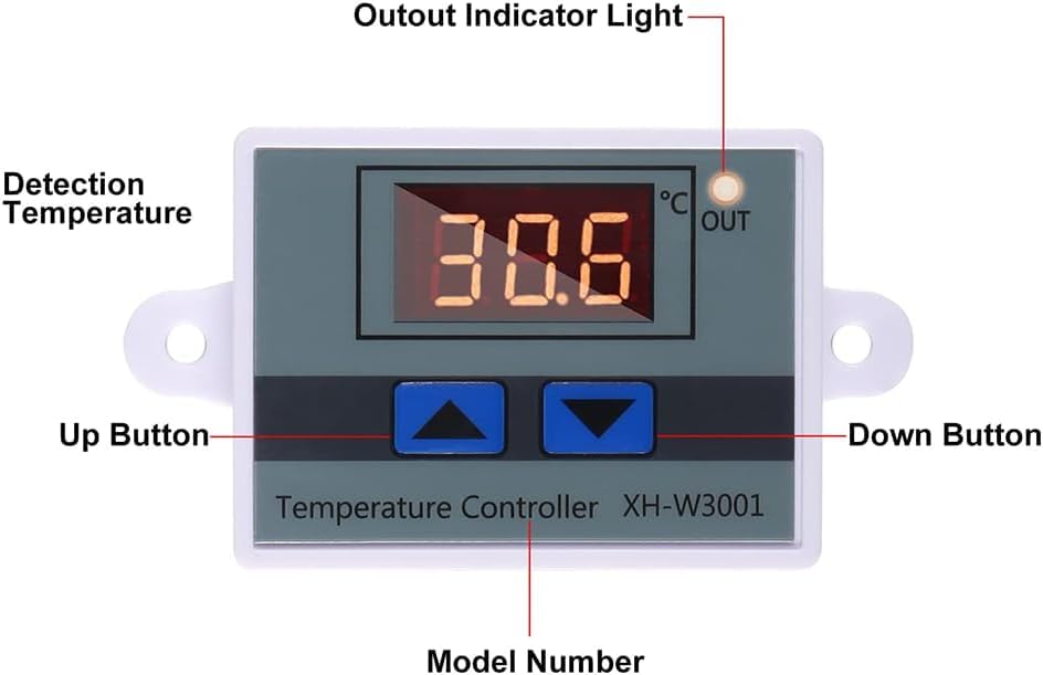 Image of Hexonix XH-W3001 Digital Display Temperature Controller 220V 10A | LED Temperature Controller with Thermostat Control Switch Probe - White