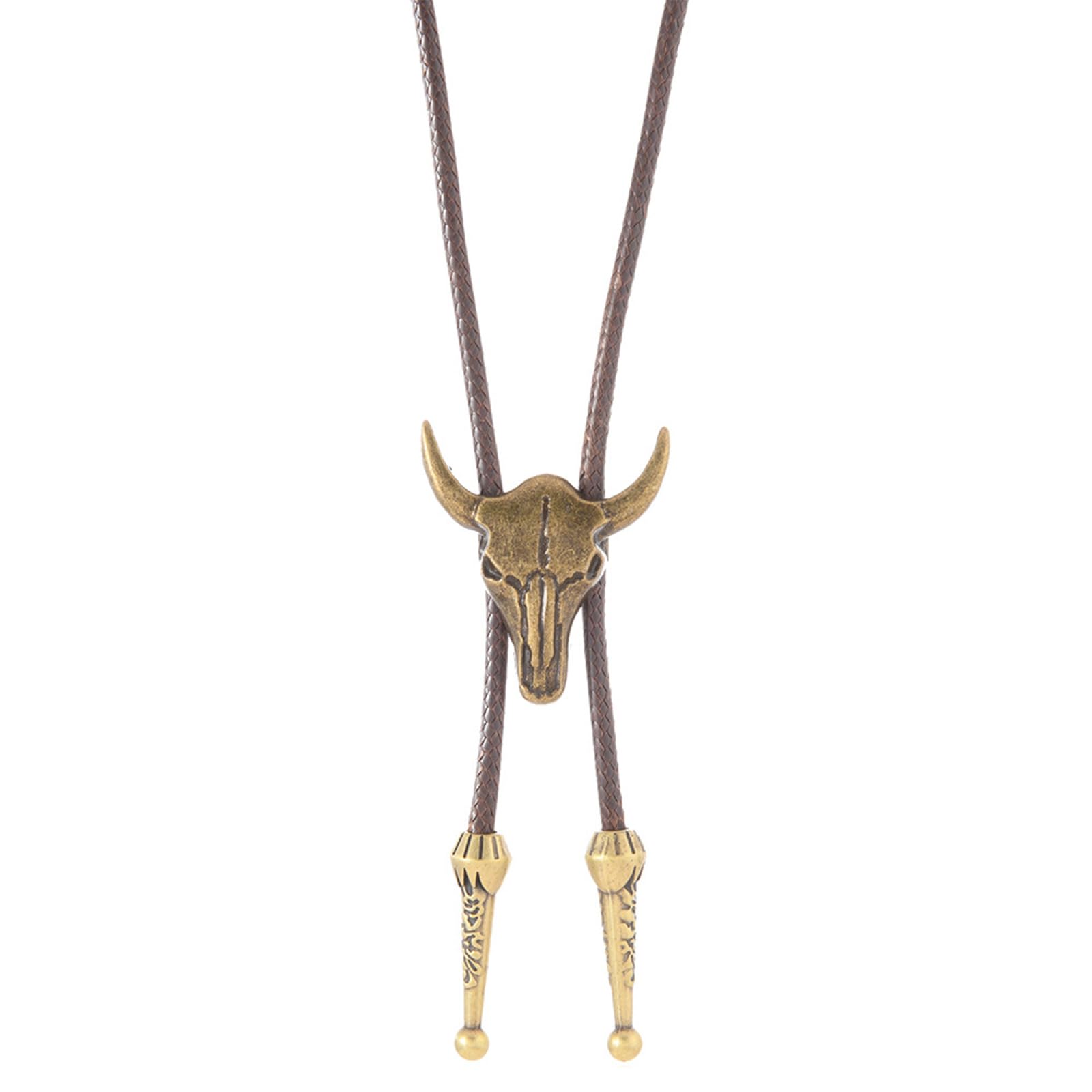 MICFENY Vintage Styles Cow Head PU Leather Tie With Alloy Detailing Unisex Stylish Neckwear For Casual Or Prom Occasion