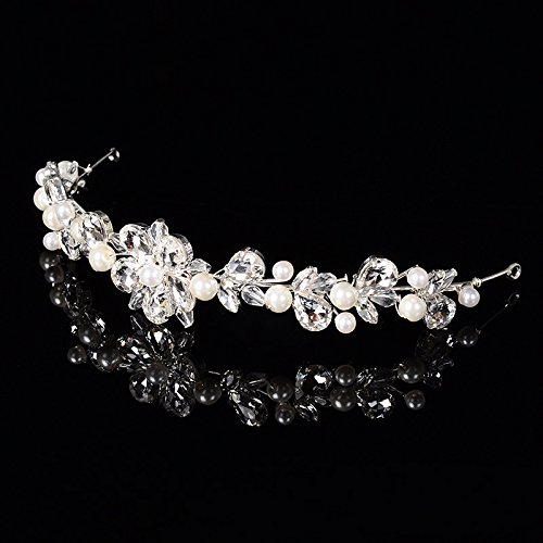 Bandeau de mariée flexible anti-glisse orné de fleurs et perles de cristal