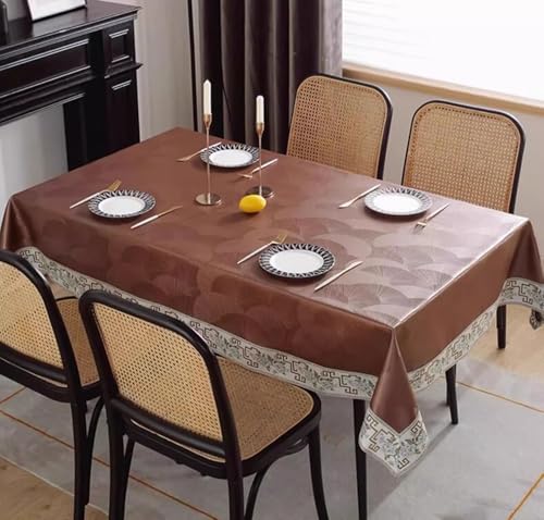 Nappe de table rectangulaire 100 x 160 cm Beydodo imperméable en cuir PU imprimé feuilles