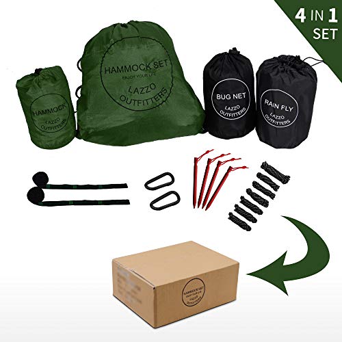 LAZZO Camping Hammock Set All-Inclusive Double Hammock, Bug Net, Tarp, Suspension, Guyline, Stakes and Backpack, Perfect for Backpacking, Camping, Hiking & Yard (Olive, 10) - Image 7