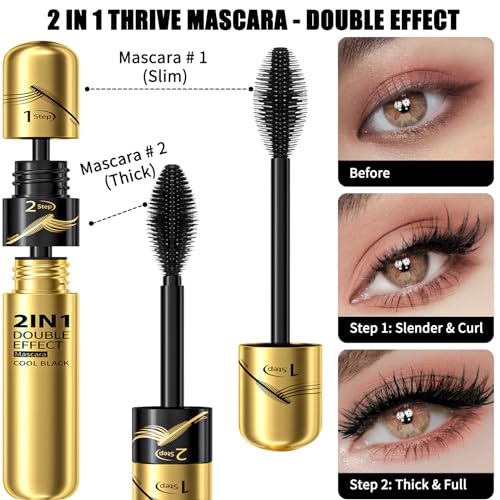 2 in 1 4D Silk Fiber Lash Mascara Waterproof - Mother's Day Gifts for Women Mom, Natural Long Lasting Mascara Black Volume and Length, Smudge-proof Mascara, Thickening Lengthening Mascara No Clumping - Image 3