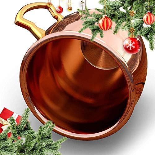 Big Recipe Cocktail Luxury Moscow Mule Copper Mug, FoodSafe Pure Solid Coffee Cup 16 oz, 100% HANDCRAFTED, Smooth Exterior, Welded Handle, Best Gift