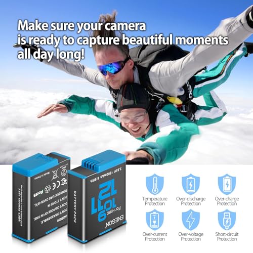 ENEGON Hero 12 11 10 9 Battery 1800mAh 2 Pack Rechargeable Li-Ion Battery and Dual Smart LCD Port Charger for Gopro Hero 12 11 10 9 Black Action Camera Battery Chargers - Image 6