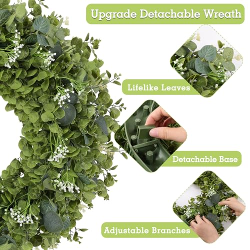 U'Artlines 24 Inch Large Eucalyptus Wreaths for Front Door, Green White - image 4