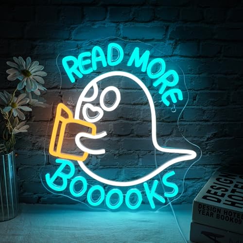 Image of WLHOPE Read More Booooks Neon Sign Read More Books Neon Signs for Wall Decor Dimmable Book Neon Lights Classroom LED Light Up Boo Sign for Bedroom Bookstore Reading Room Library Study Room Decoration