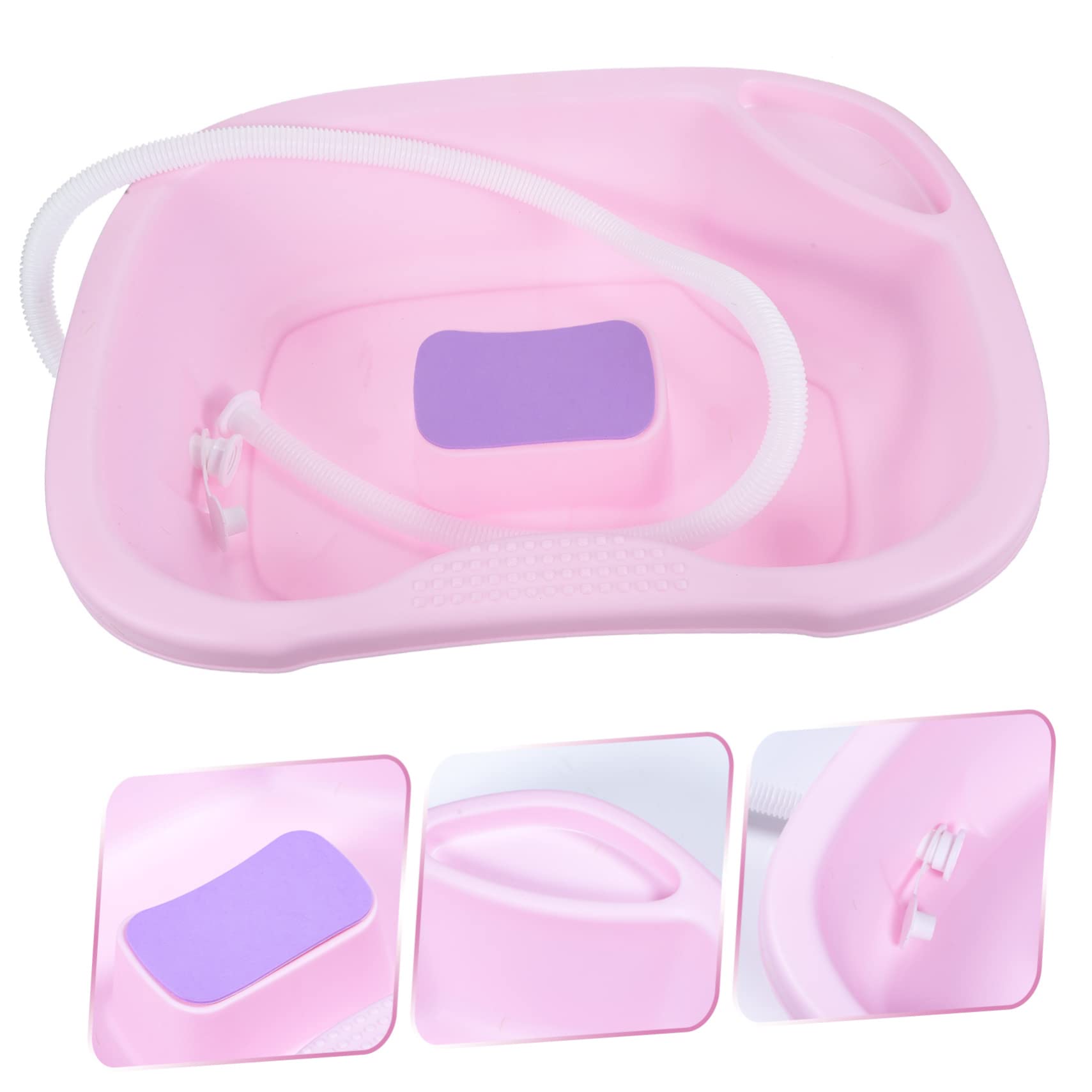 Bacinella Lavatesta Portatile in Pp Rosa per Persone Mobilità Ridotta | Supporta Testa, Collo e Spalle, Lavaggio Comodo da Sdraiati, Uso Domestico