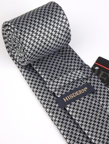 Image of HISDERN Ties for Men Solid Houndstooth Neckties Handkerchief Formal Business Tie & Pocket Square Set Wedding Party