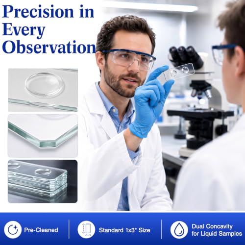 Image of Tellegloww 50 Pcs Pre-Cleaned Double Concave Microscope Glass Slide 3 inch x 1 inch