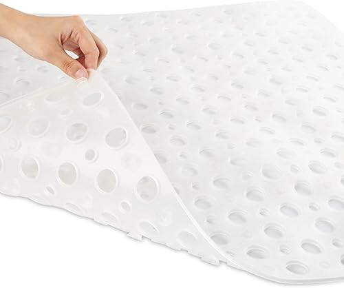 Miniatura 2 de ENKOSI Tapete de ducha cuadrado antideslizante de elastómero termoplástico suave con ventosas y grandes agujeros de drenaje, lavable a máquina para