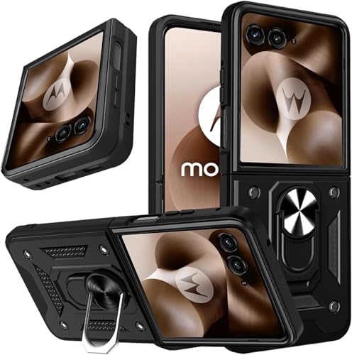 Image of Scalebee Tough Armor Case Cover for Moto Razr 60 /50 5G, Black | Ring Holder & Kickstand, 360 Degree Protection, PC & TPU Material, Bumper Design