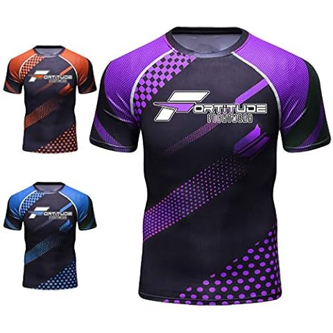 Fortitude MMA Rashguard | No Gi BJJ Rash Guard for Submission Wrestling, Brazilian Jiu Jitsu & Mixed Martial Arts | Compression Shirt Base Layer Short Sleeve (Purple, Medium) Cover