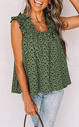 PRETTYGARDEN Boho Floral Tank Tops for Women, Shirred Straps Pleated Summer Casual Sleeveless Shirts Tops Beach Blouses3