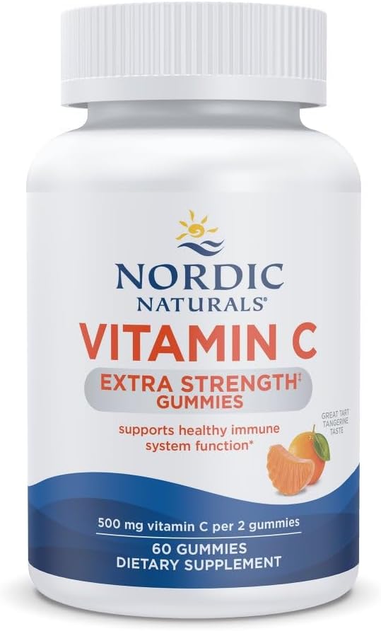 Vitamin C Extra Strength Gummies - Tangerine Flavor - 60 Gummies - 500 mg Vegan Vitamin C Supplement - Low-Sugar Immune - Support - 30 Servings