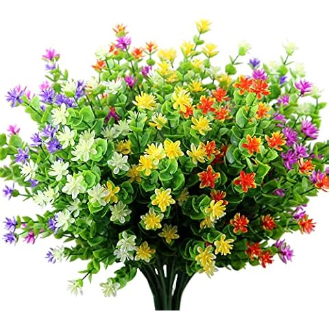 LUCKY SNAIL 5 Bundles Artificial Flowers for Outdoors, UV Resistant Faux Outdoor Flowers, Lifelike Fake Plastic Flowers for Decoration Home Kitchen Office Garden Sidewalk Farmhouse Decor. Cover