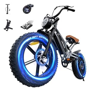 JANSNO Bicicleta Eléctrica 20″ x 4.0 Fat Tire, Sistema de transmisión de 7 velocidades, Frenos de disco mecánicos delanteros y traseros, Bicicleta eléctrica para Adultos, batería extraíble de 48V 14Ah