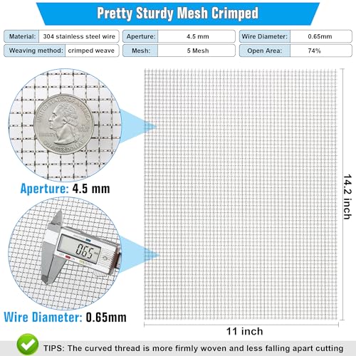 Valchoose Upgraded 2Pack Mesh Screen Crimped 304, 5 Mesh 11 X 14.2 inch, Not Easy Falling Off Metal Mesh Woven, Pretty Sturdy Wire Mesh Not Rusty, Stainless Steel Mesh Flexible, Heat Resisting
