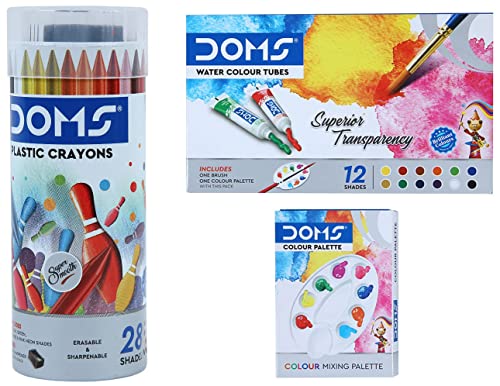Image of Doms Plastic Crayon 28 Shades Round Tin Water Color Tube 12 Shades (Multicolour) (7768)