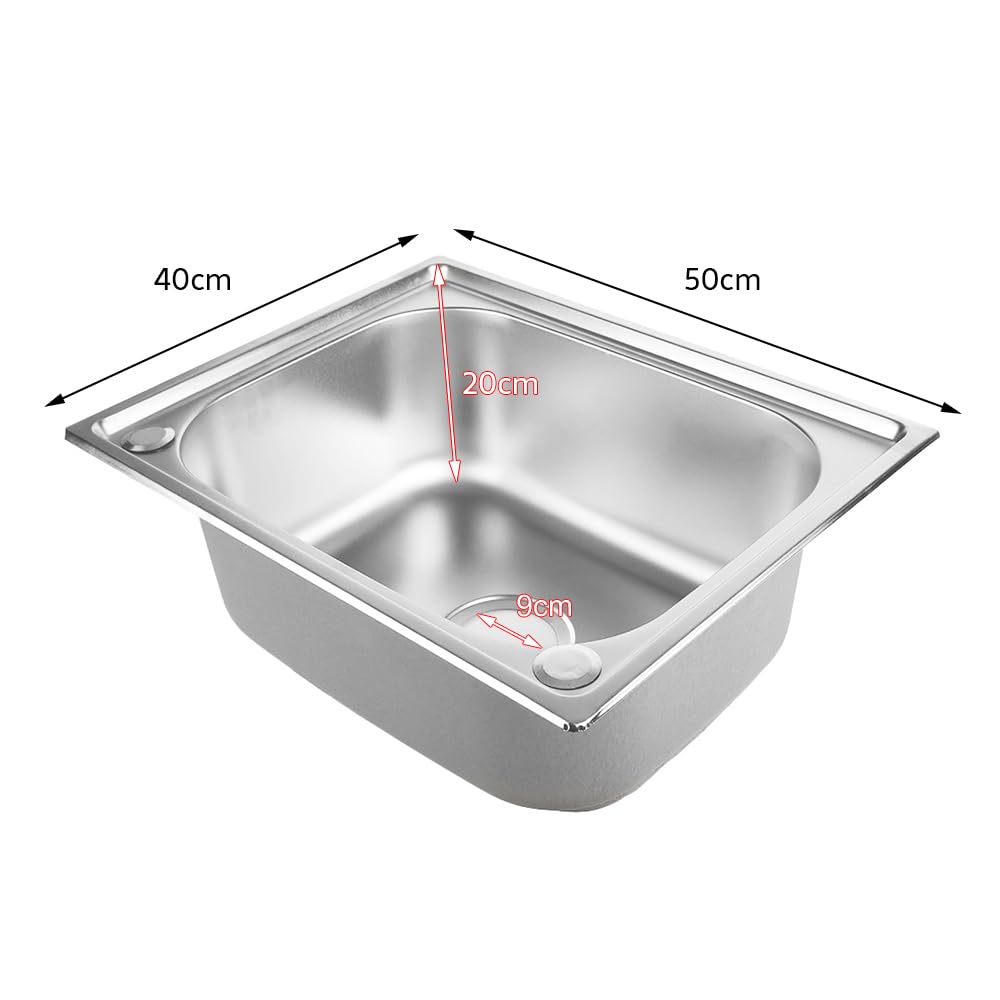 Fregadero de cocina, 1 bandeja, lavabo y kit de drenaje, fregadero de acero inoxidable con filtro de drenaje, fregadero delantero sifón y desagüe (plata 50 x 40 x 20 cm)