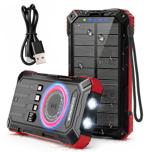 WONGKUO Solar Charger Power Bank - 49800mAh Solar Phone Charger with USB-C in/Output, QC 3.0 Fast...