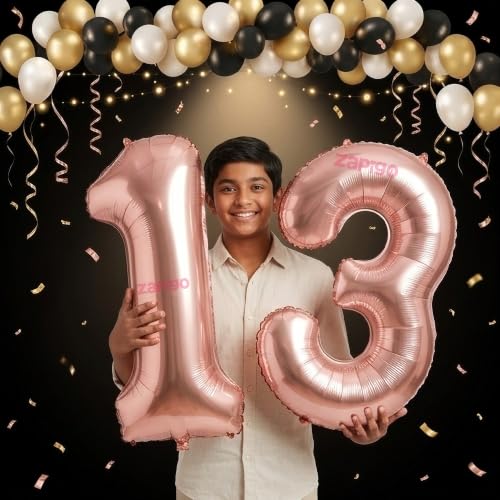Image of Balloonistics Rose Gold 40-Inch Foil Number 13 Balloon - Helium or Air Fill for 13th Birthday, Anniversary Party Decoration, Photo Booth Backdrop