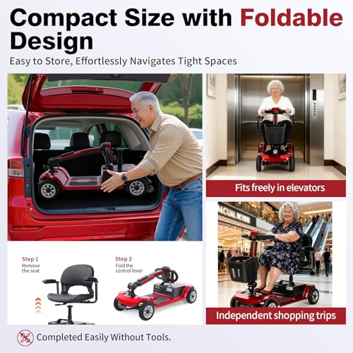 Image of 22-Mile Electric Mobility Scooter for Seniors - Easy to Operate | Foldable with Dual Removable Batteries, 420 lbs Heavy-Duty Capacity & 4-Wheel Stability, Lightweight Design