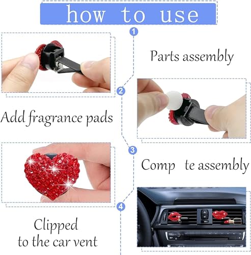 Image of 5 Pcs Bling Red Lips Air Vent Clips, Heart Shape Crystal Car Air Vent Clip Charms Car Air Fresheners for Women Rhinestone Diffuser Vent Clip Cute Car Decor Bling Cars Accessories,Interior Accessories