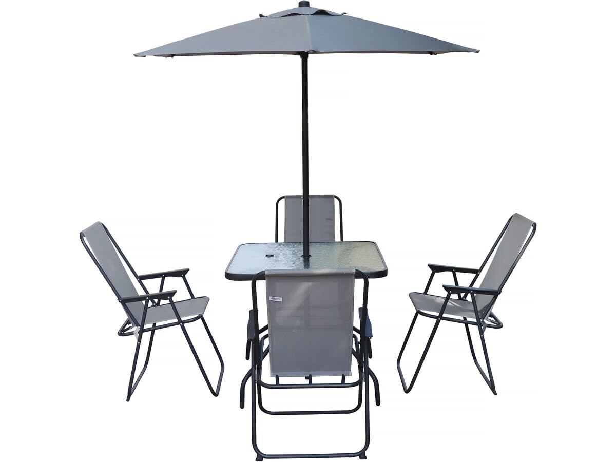 Salon de Jardin Repas avec Parasol en métal Convivia (Gris Clair, 4 Places)