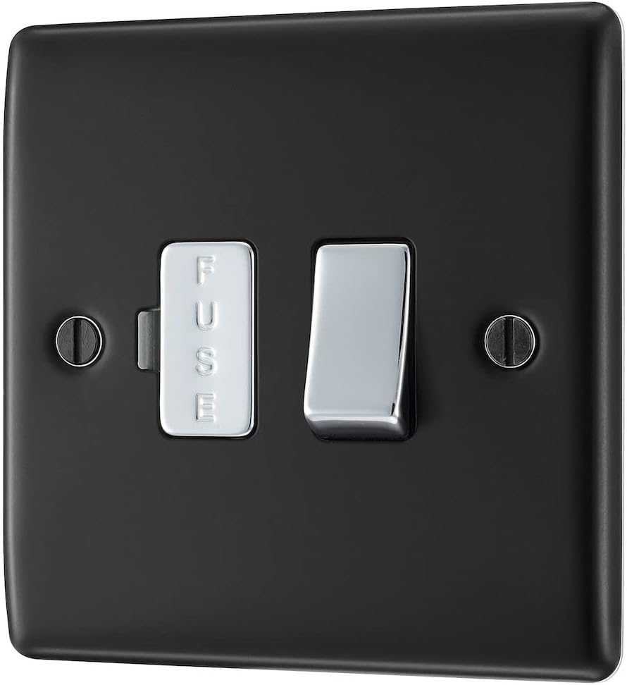 BG Electrical NMB50 13 A Metal Chrome Fused Connection Spur Unit Switch - Matt Black